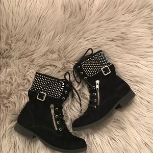 Girls Black Suede (lace-up) Boots